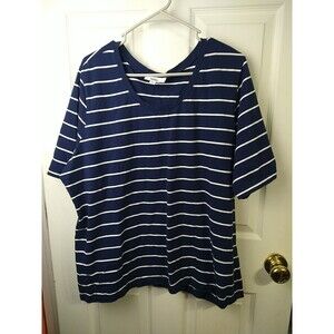 Country Store Woman 2X Tee Blue White Nautical Striped SS Casual Vacation Cruise